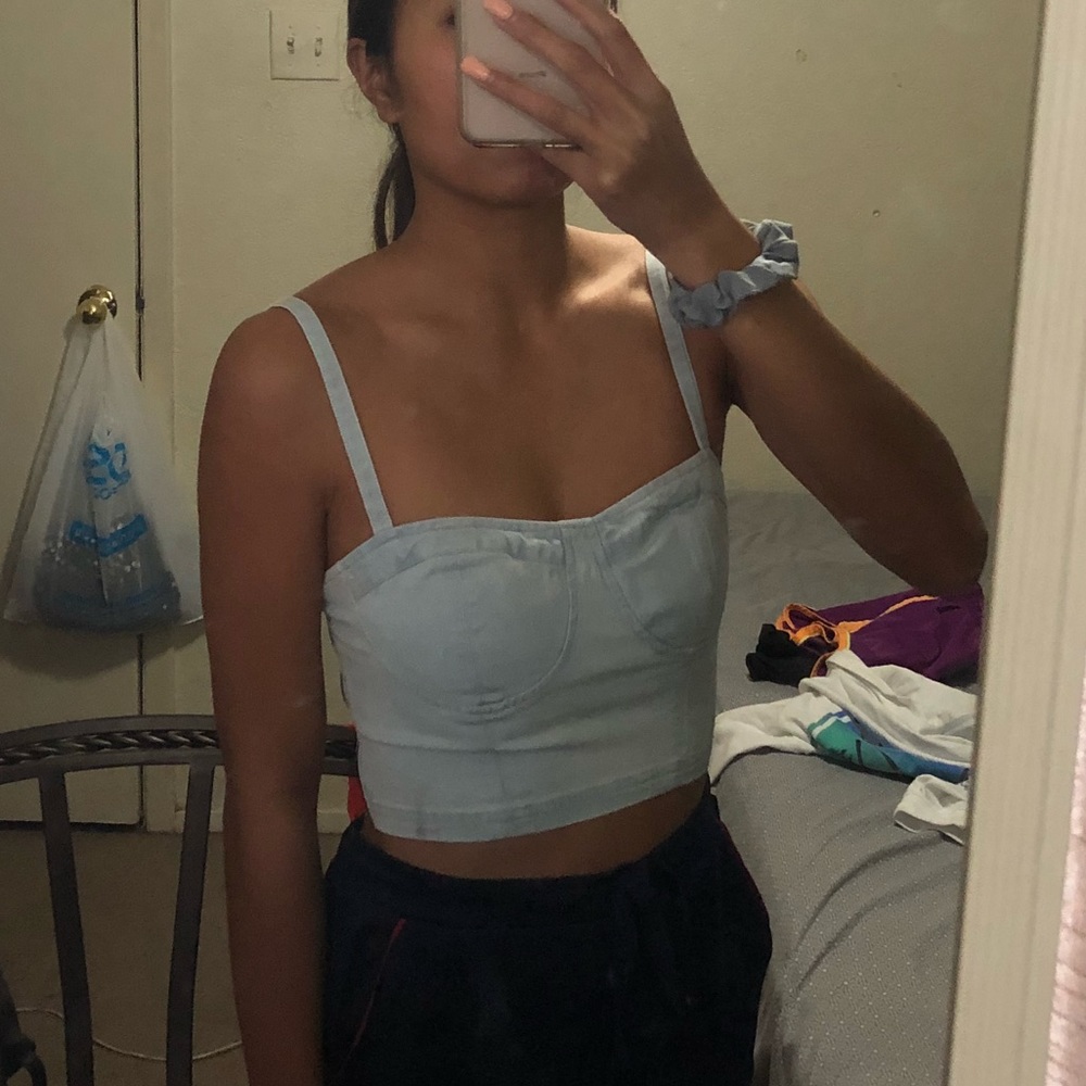 Denim bustier crop top